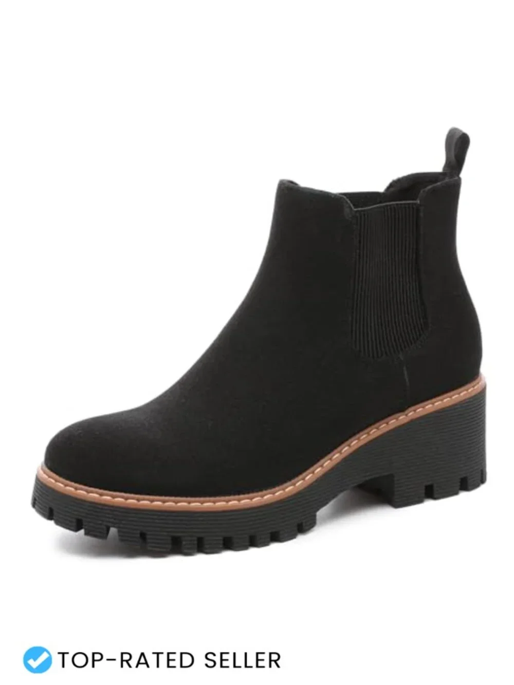Chunky Platform Chelsea Boots Suede Leather Slip On Low Wedge Ankle Booties